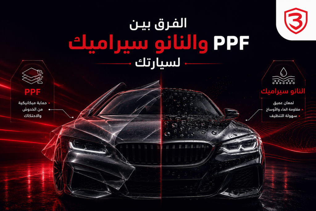 مقارنة بين حماية الطلاء PPF والنانو سيراميك على سيارة فاخرة في الرياض